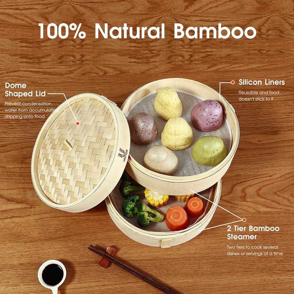 Bamboo Steamer Basket with Lid - огляд і ціна Bao Steamer Bamboo